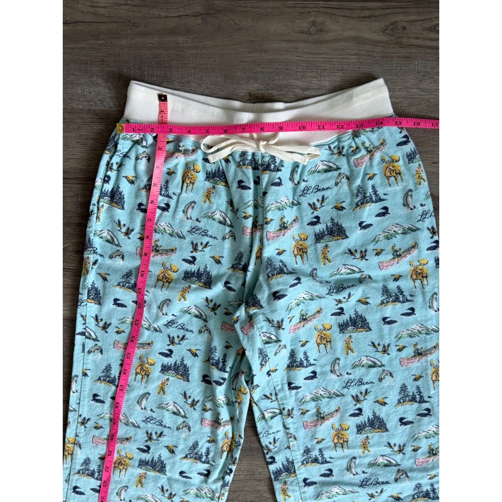 L.L.Bean Outdoor Pajama Lounge Pants Women's Small Blue Moose Lake Cabin Print - Picture 11 of 12